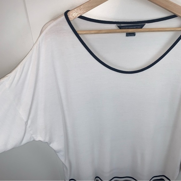 French Connection White Navy Blue Dolman 3/4 Sleeve Stretch Top Women's sz M - Picture 2 of 7